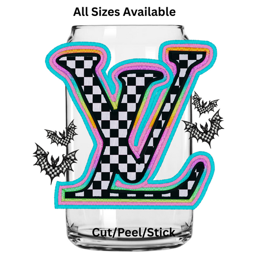 Checkered Boujee with bats  UV DTF Decal  UV DTF Decal