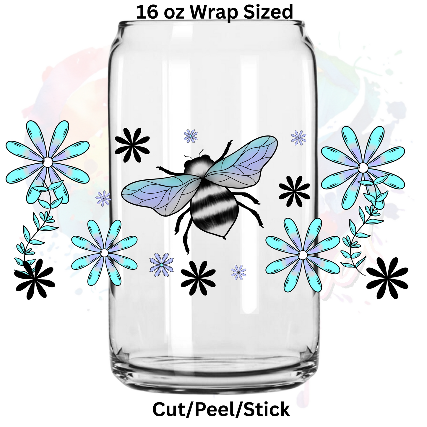 Bee Flowers 32 UV DTF 16 Oz wrap