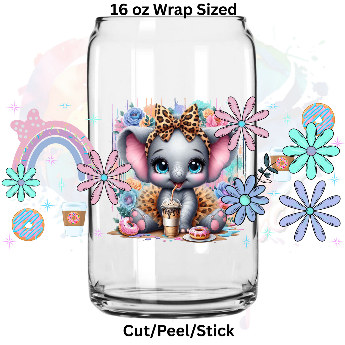 cute Baby Elephant 3 UV DTF 16 Oz wrap