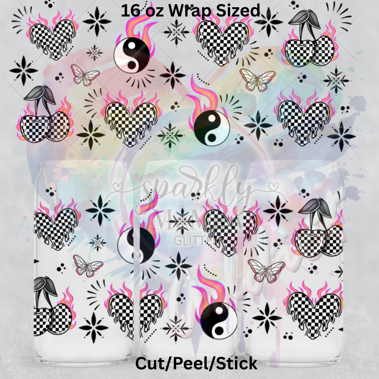 Flaming heart Pink UV DTF 16 Oz wrap
