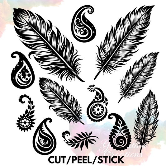 Feathers and Paisley  UV DTF 8x8