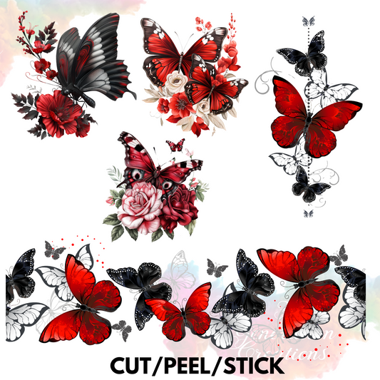 Red and Black Butterflies UV DTF  Sheet 10x10