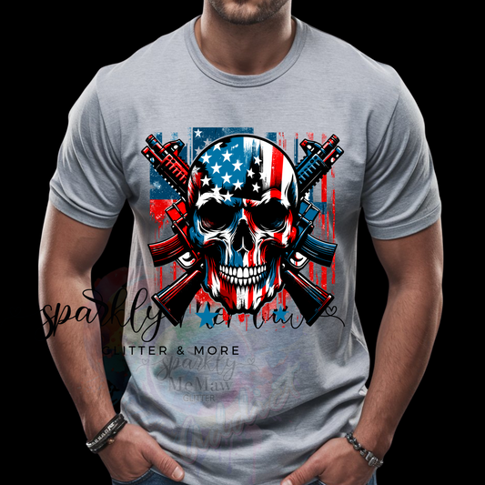 Skull with Guns  Ready to Press DTF Transfer (Fabrics only)