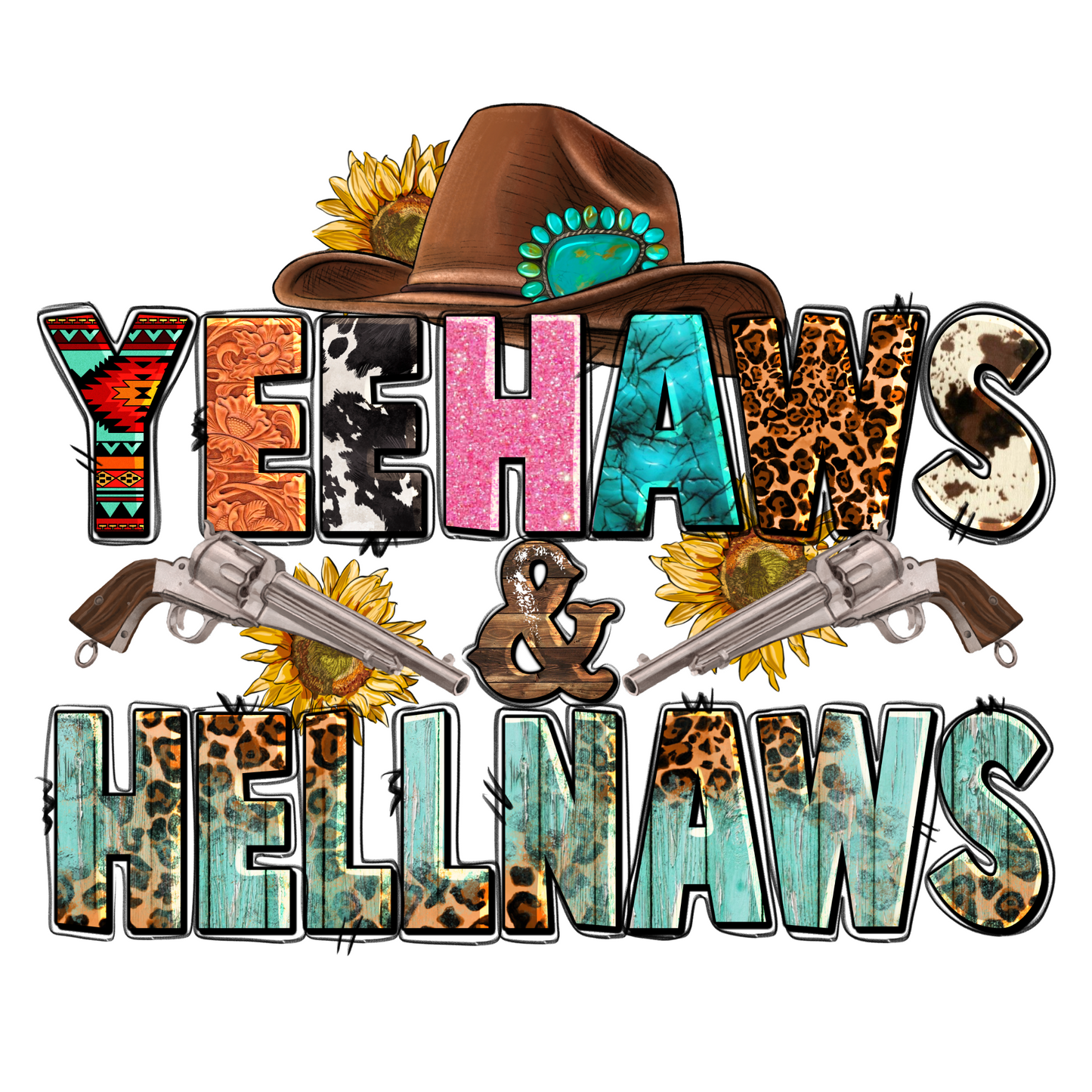 Yeehaws and Hell naws UV Decal 4 x 4.5 inches