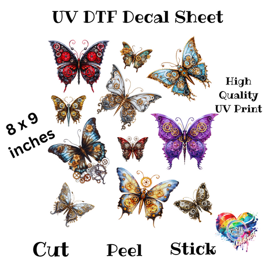Steampunk.Butterflies uv DTF Decal Sheet