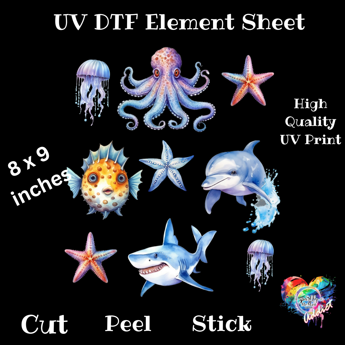 Ocean Animals UV DTF Element Sheet