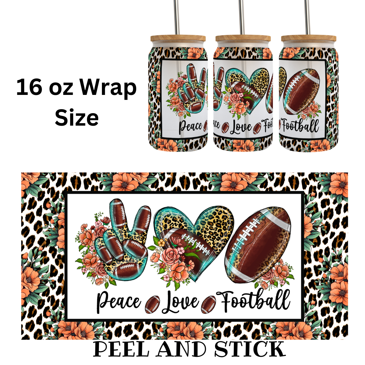 Peace Love Football UV DTF Wrap