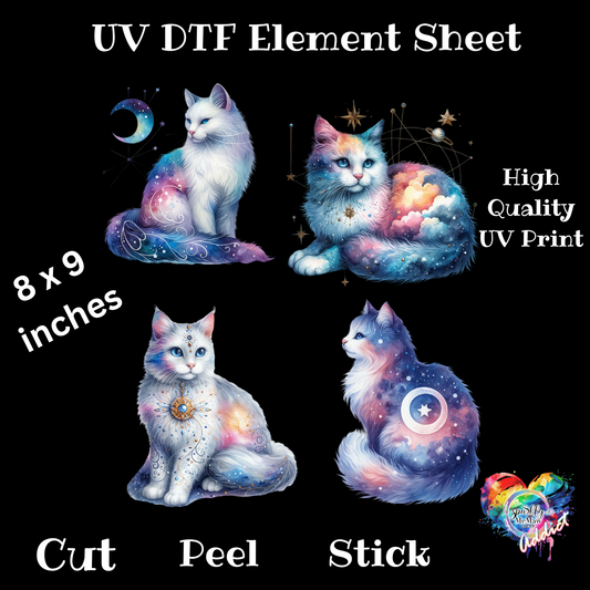 WaterColor Cats moon and stars