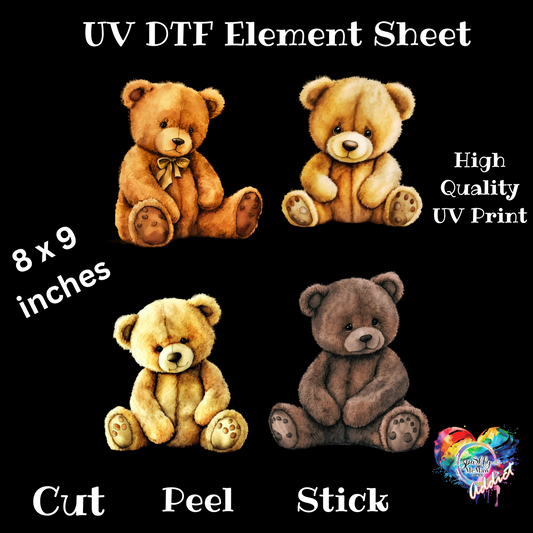 Teddy Bear 8x9 inch UV DTF Element sheet