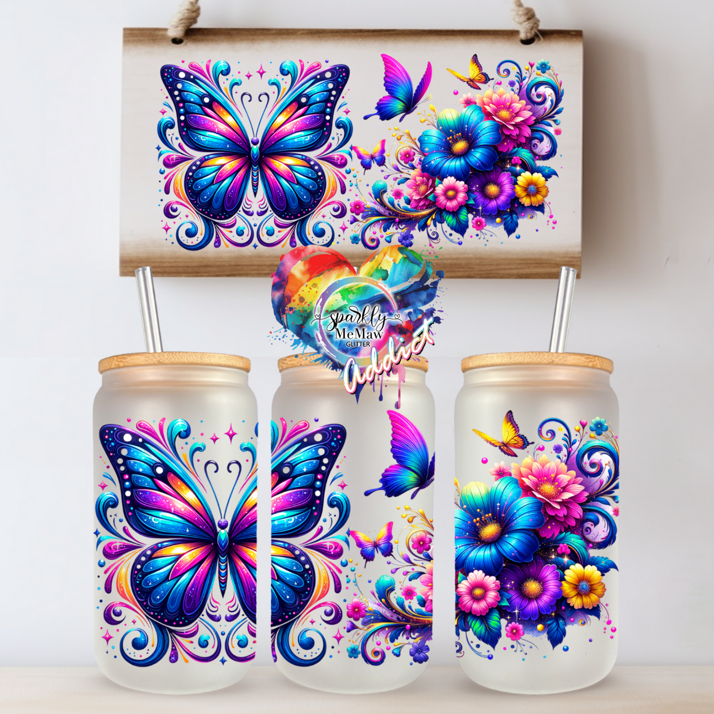 Butterflies Glass Jar UV DTF Wrap