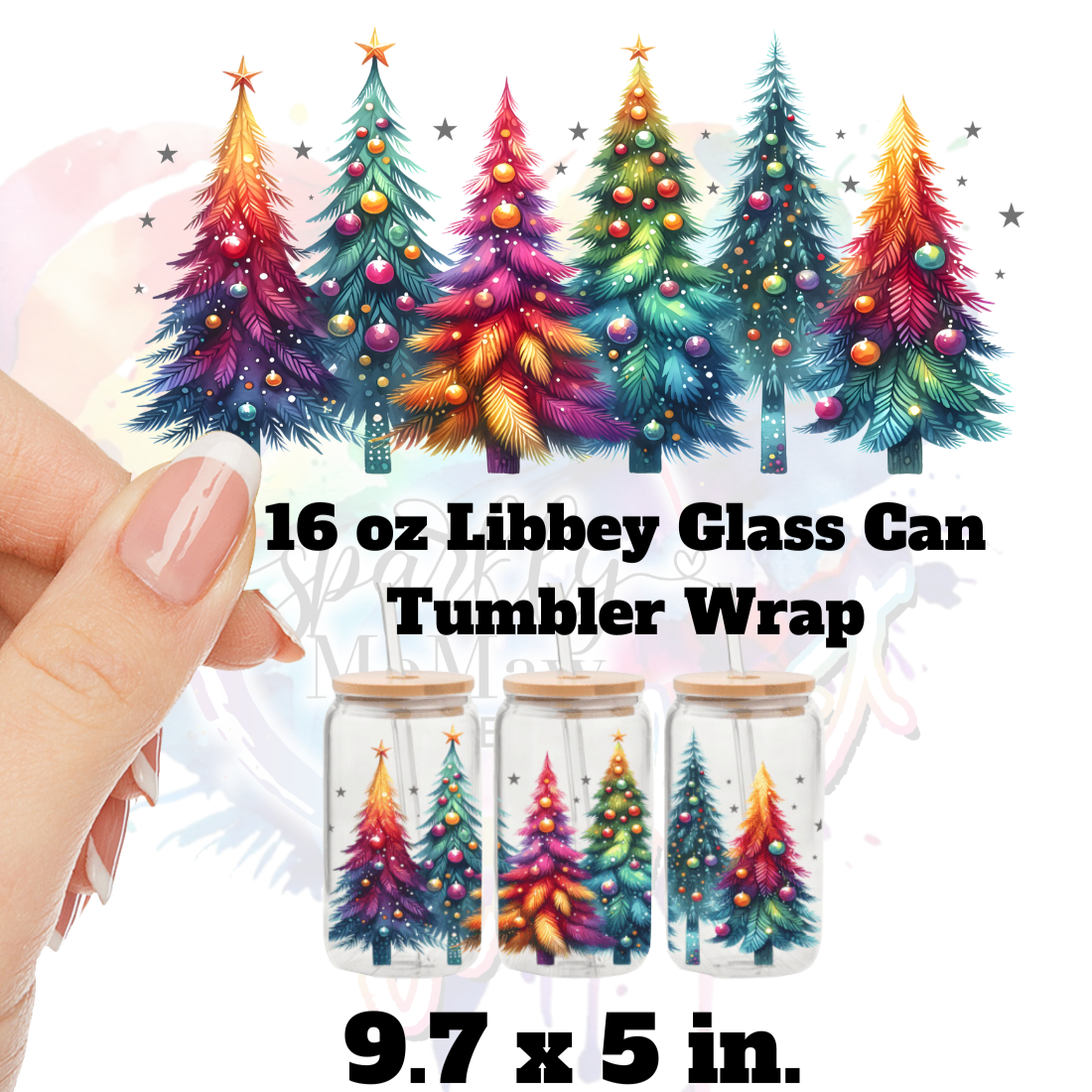 Christmas Trees Colorful 16 oz UV DTF Wrap