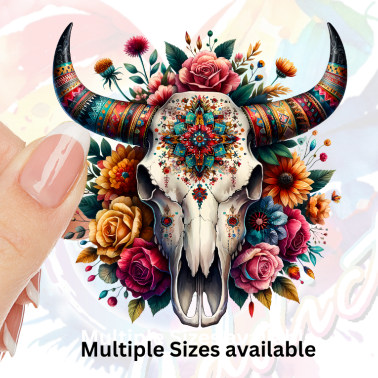Flower Bull Skull 1 UV DTF Decal