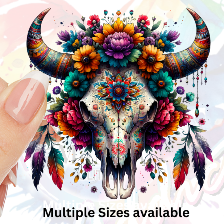 Flower Bull skull 2 UV DTF Decal