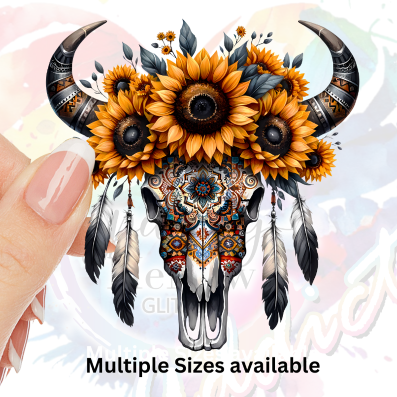 Flower Bull Skull 10 UV DTF Decal