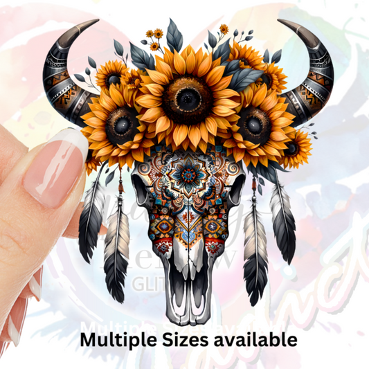Flower Bull Skull 10 UV DTF Decal