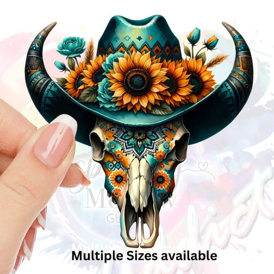 Flower Bull Skull 13 UV DTF Decal