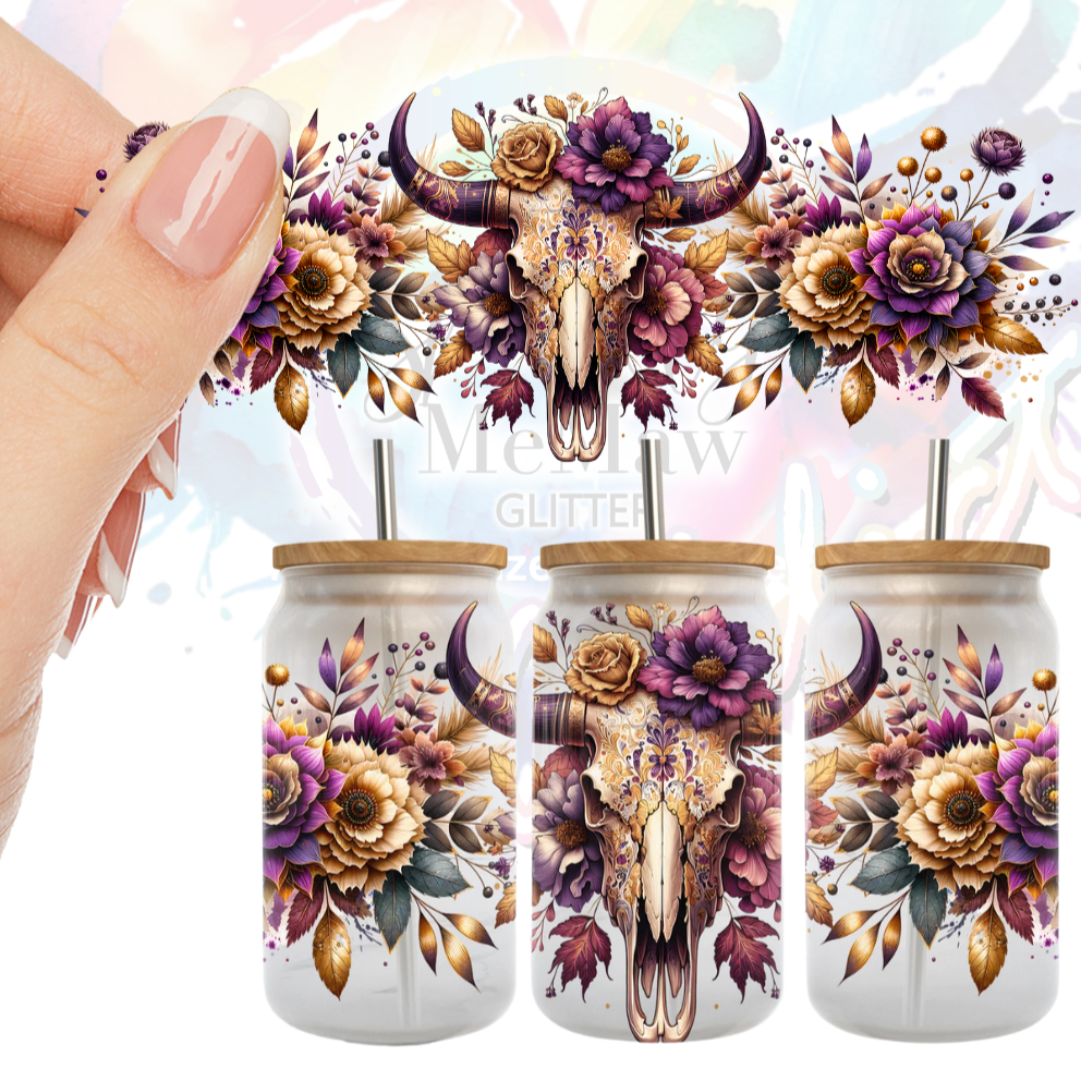 Bull Skull flower UV DTF Wrap