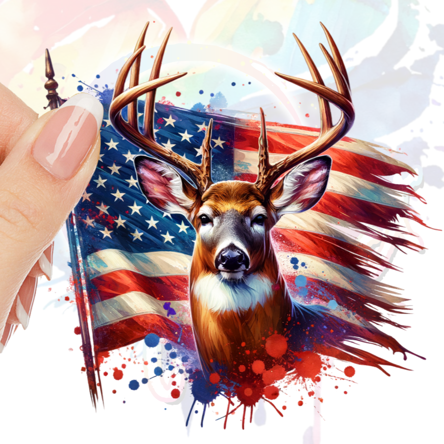 Tattered American Flag Deer UV DTF Decal