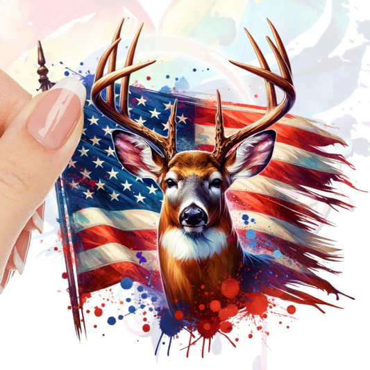 Tattered American Flag Deer  UV DTF Decal