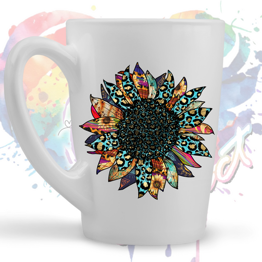 Turquoise Gold Leopard Serape Sunflower  UV DTF Decal