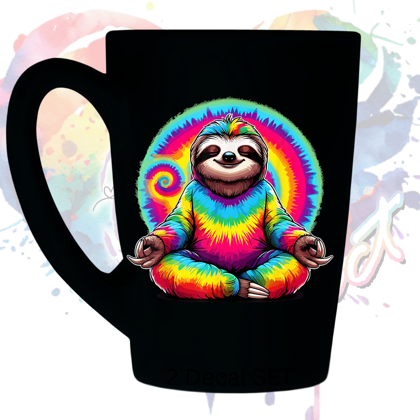 Tye Dye Hippie Sloth uv dtf decal 3.5 inches tall