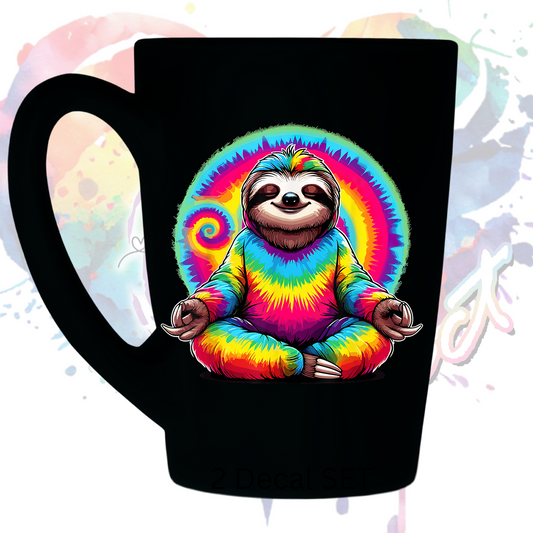 Tye Dye Hippie Sloth uv dtf decal 3.5 inches tall