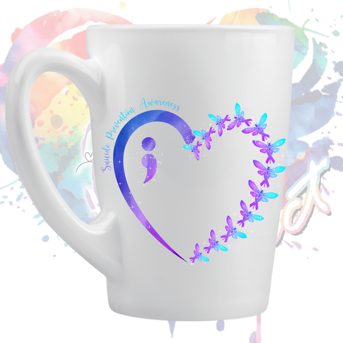 Semi Colon Heart Dragonflies uv dtf decal 3.5 inches tall