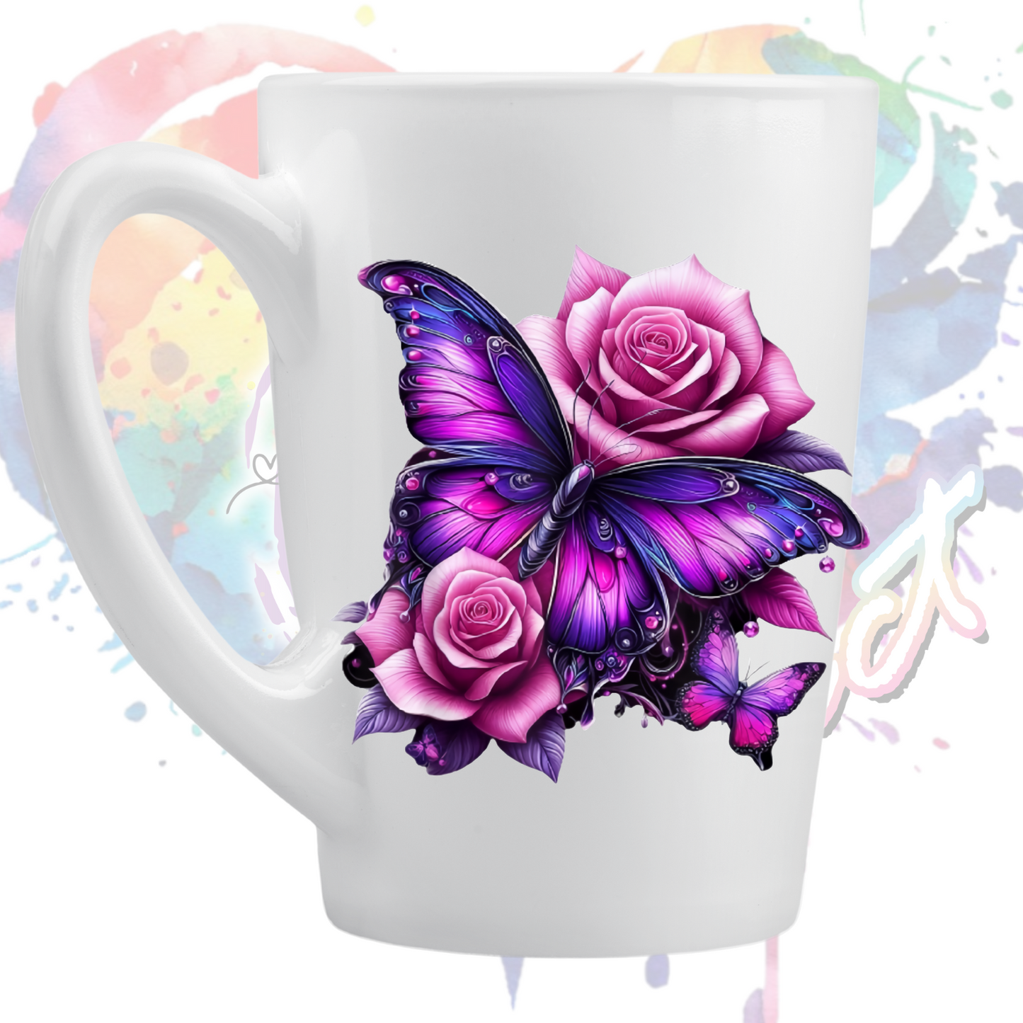 Purple Butterflies with Roses uv dtf decal 3.5 inches tall