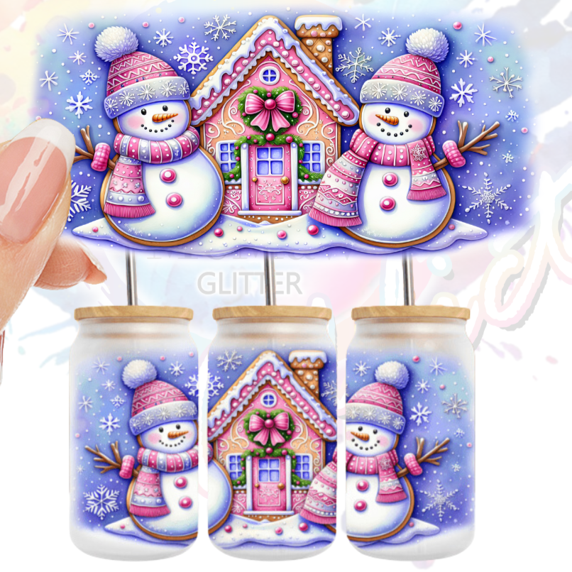 SnowMan Pink and House UV DTF Wrap