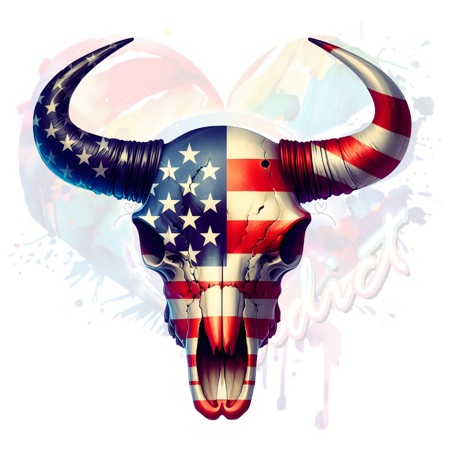 American Bull Skull UV DTF Decal