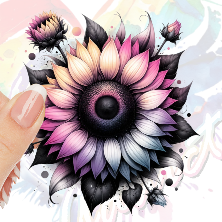 Pink Yellow Grey Sunflowers #12 UV DTF Decal