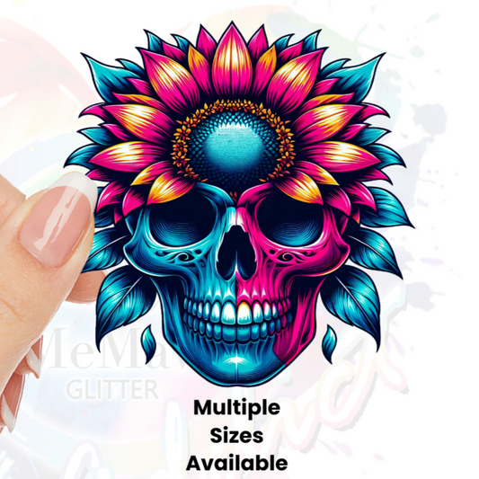 Vibrant Sunflower Skull UV DTF Decal