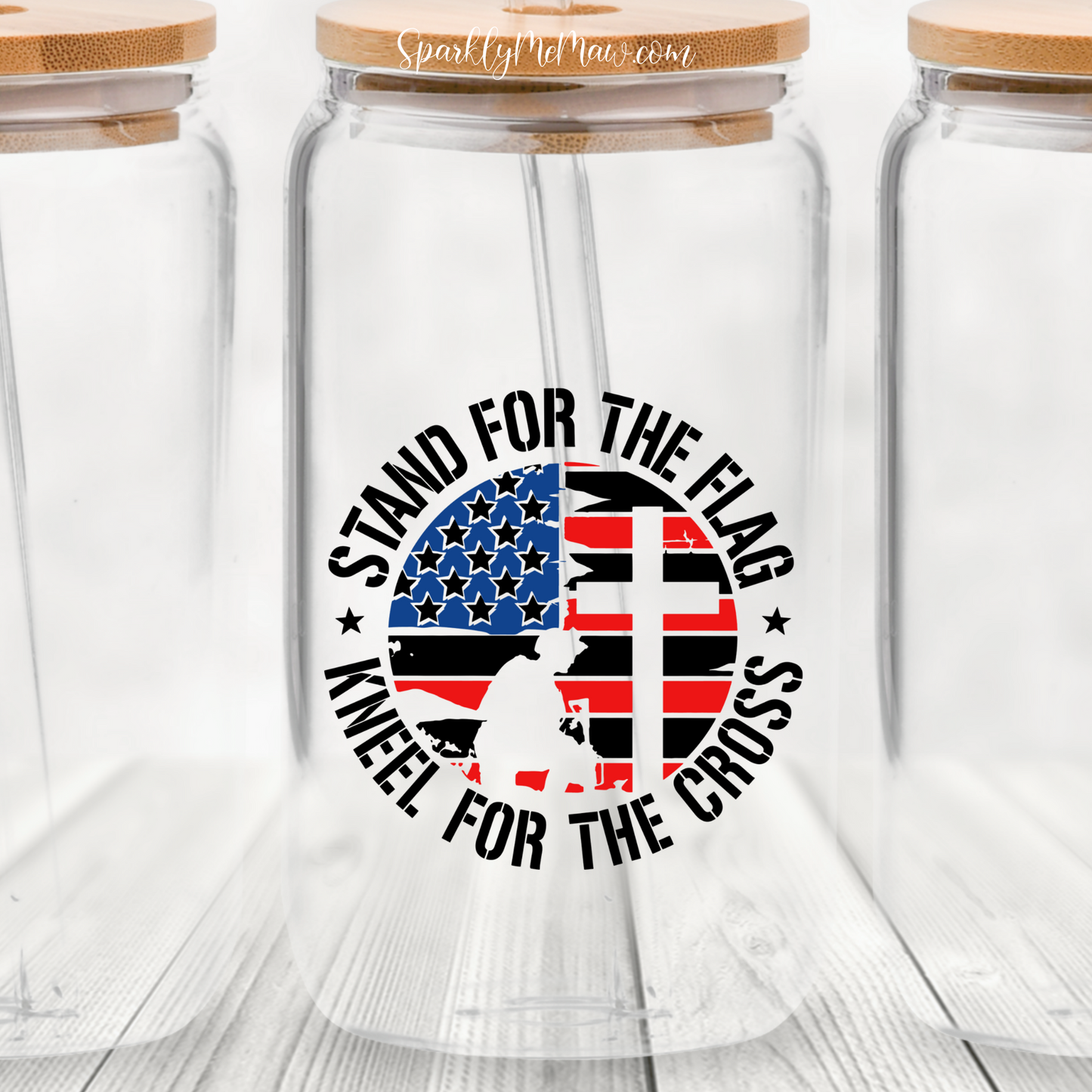 Stand for the Flag Kneel for the Cross UV DTF Decal 4 x 3.9 inches