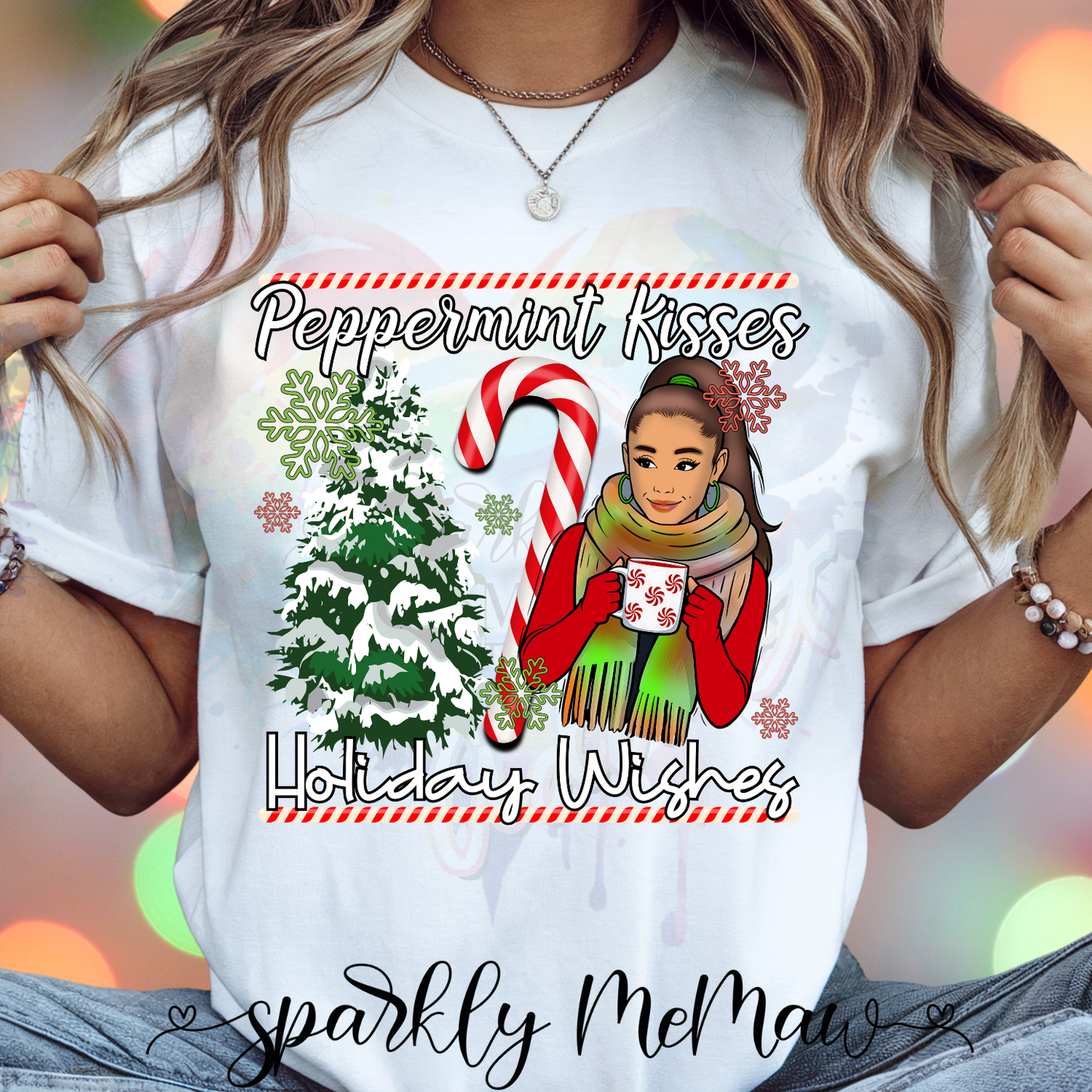 Peppermint kisses and holiday wishes Ready to Press DTF Transfer (Fabrics only)