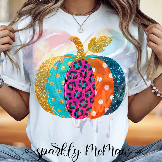 Preppy glittery Pumpkin Ready to Press DTF Transfer (Fabrics only)