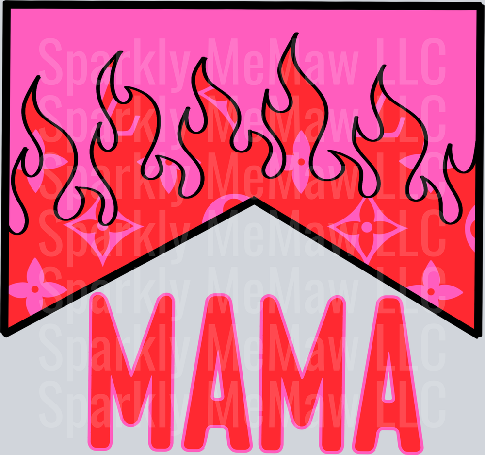 Mama with Pink Flames and Floral Pattern UV DTF Decal