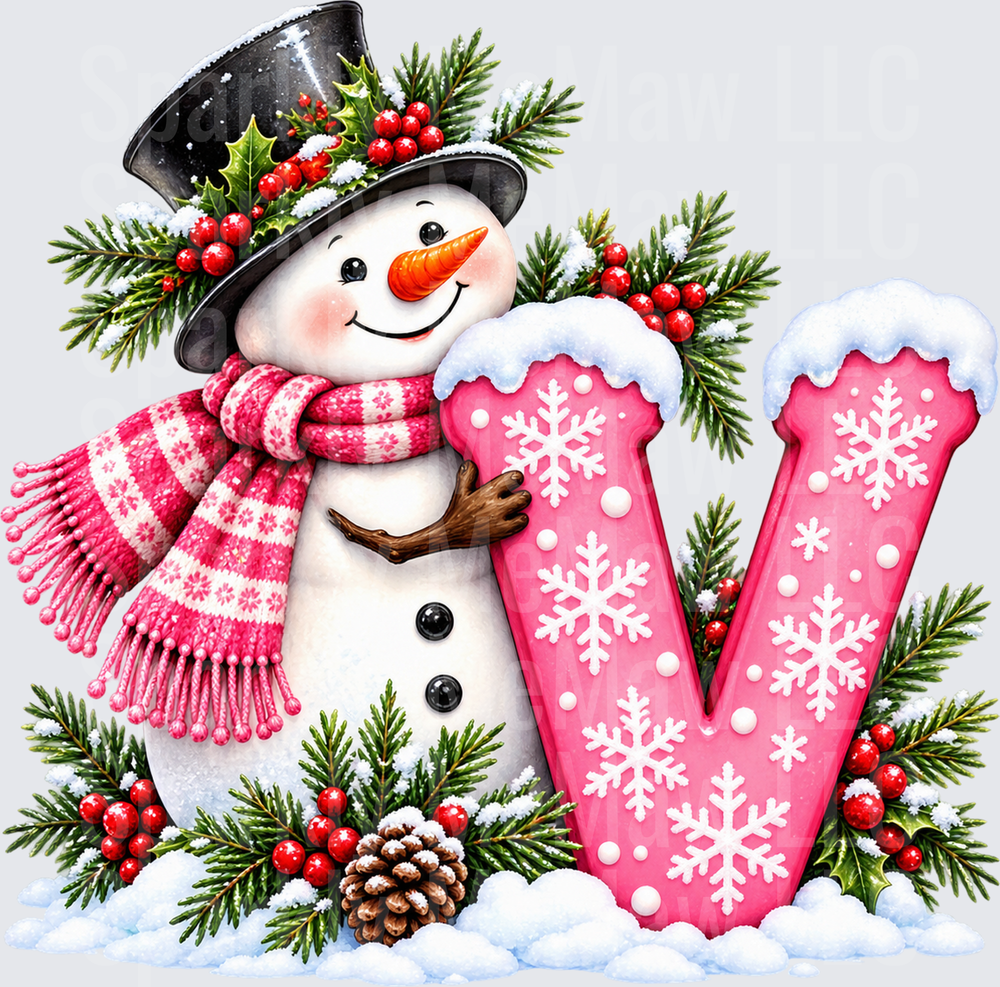 Snowman Letter V Christmas UV DTF Decal
