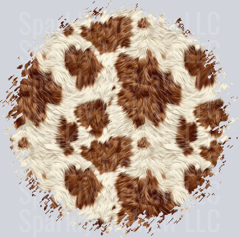 Brown and White Cowhide Fur Pattern with Distressed Edges UV DTF Decal