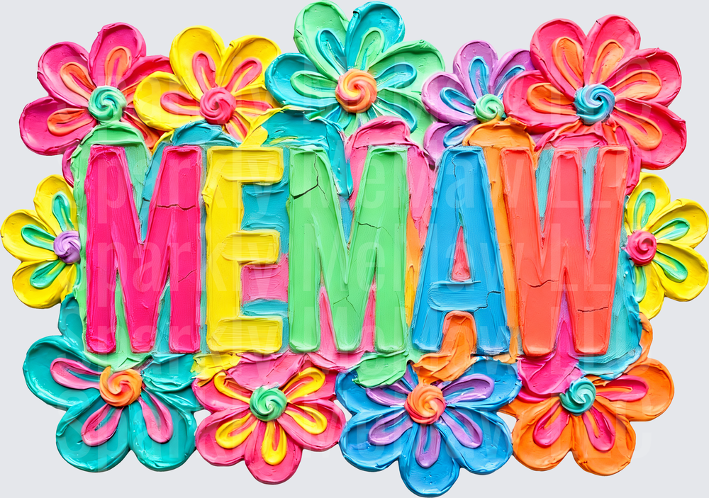 Colorful MEMAW Text with Vibrant Flowers UV DTF Decal