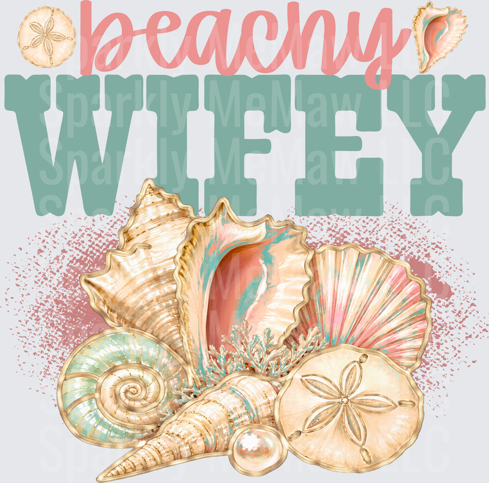 Peachy Wifey Beach Seashells Sand Dollar Coral Design UV DTF Decal