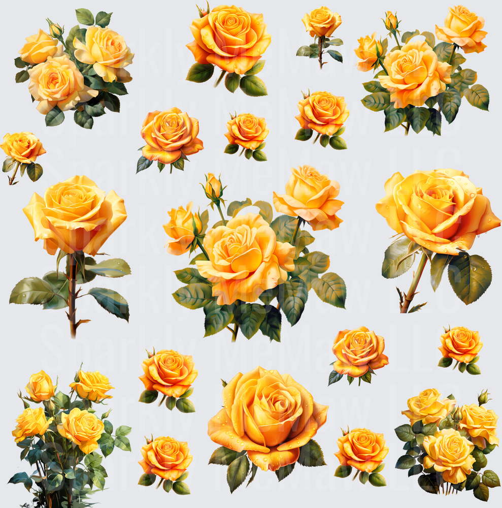 Yellow Orange Rose Bouquet Collection 10x10 inch sheet