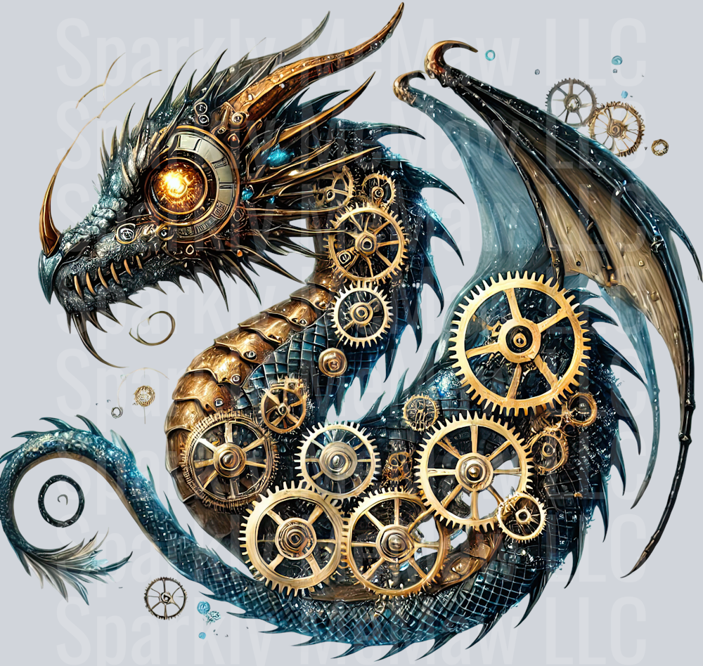 10 Steampunk Dragon UV DTF Clip Art Decal