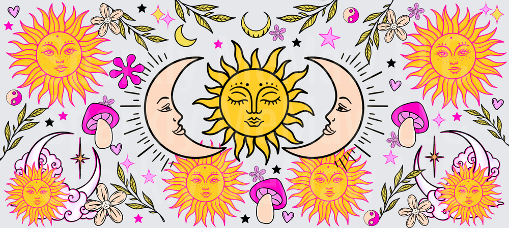 Boho Celestial Sun Moon UV DTF 16 OZ Wrap