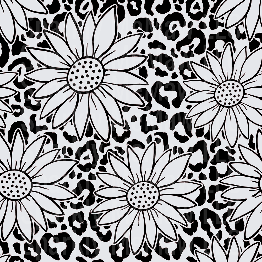 Black and White Leopard Print Daisy Floral Pattern 10x10 inch sheet
