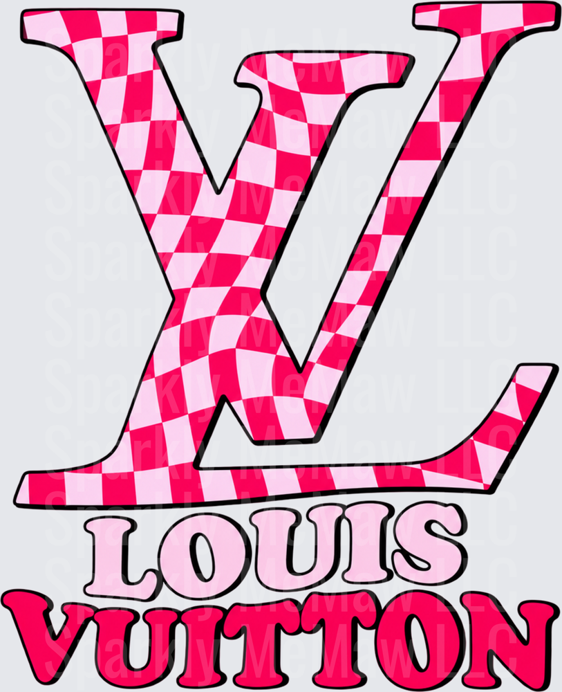 Pink Checkered LV Logo UV DTF DECAL (HARD SMOOTH SURFACE)