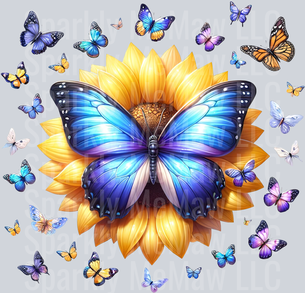 16 Sunflower Butterfly Clip Art UV DTF Decal