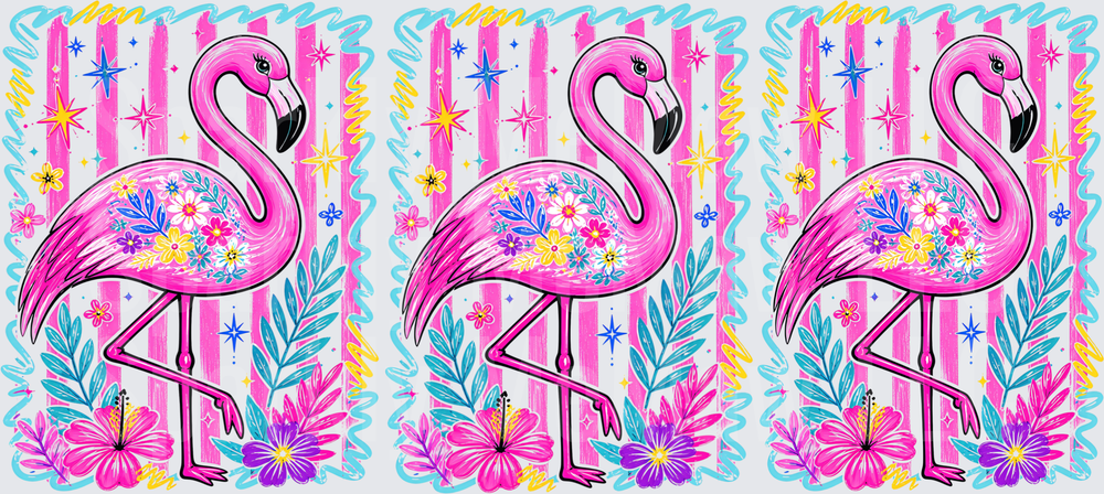 Floral Flamingo Tropical Summer This is a UV DTF 16 OZ Wrap