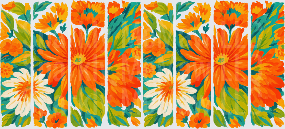 Bold Orange Floral Bouquet UV DTF 16 OZ Wrap