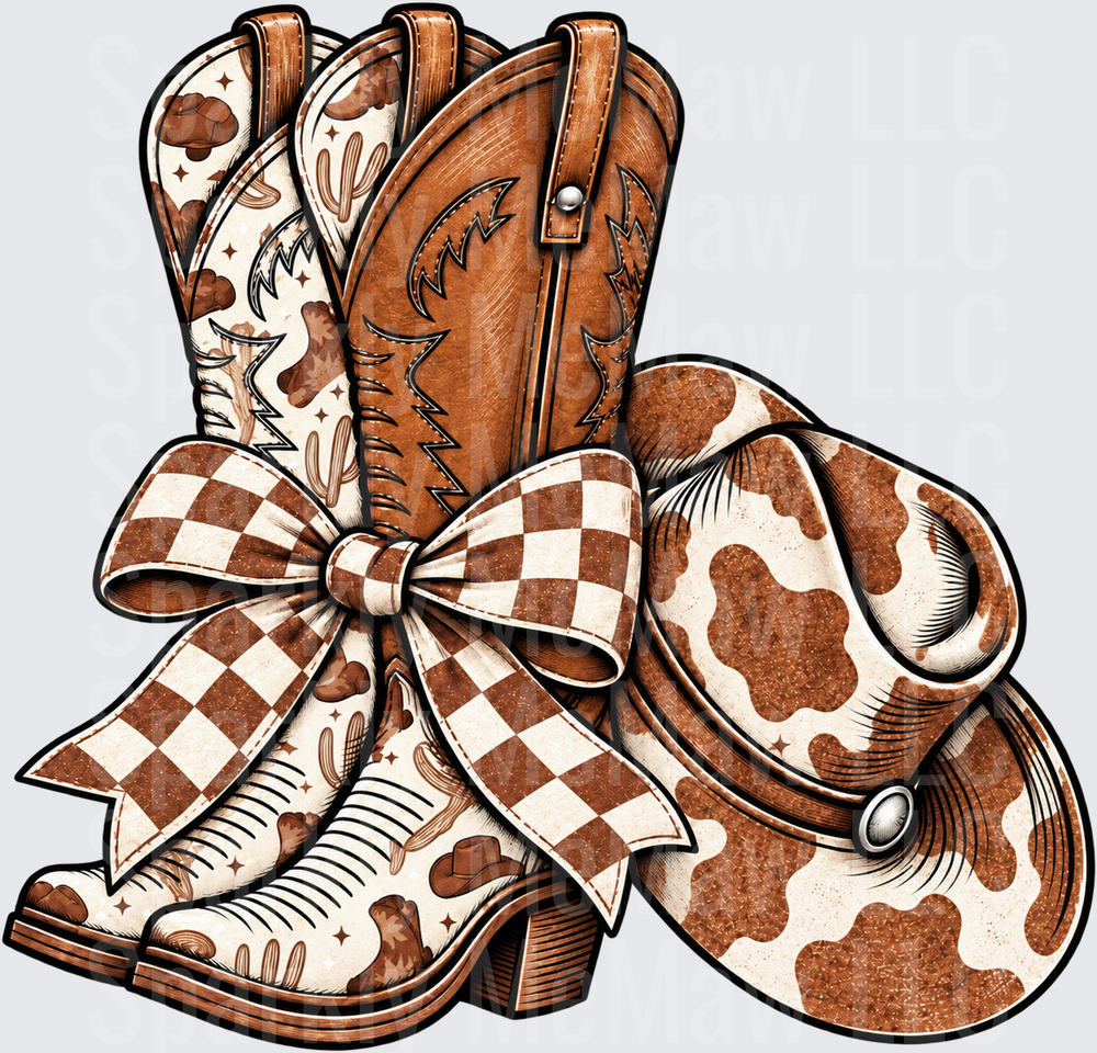 Western Boots Hat Bow UV DTF Decal