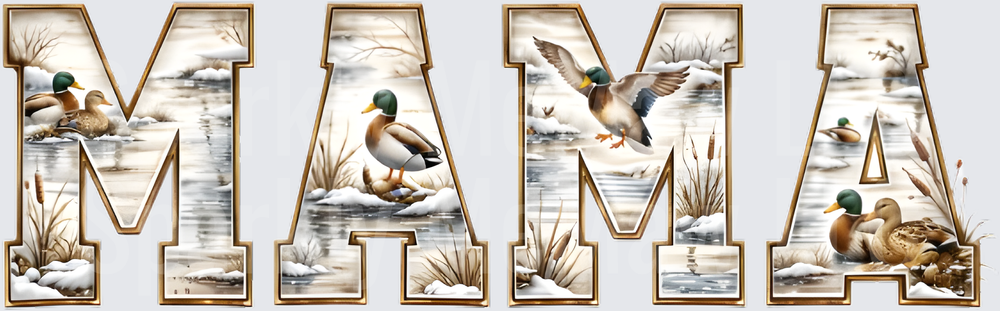 MAMA Mallard Duck Hunting Scene Letters UV DTF Decal